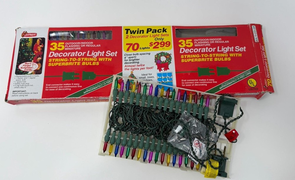 VTG Christmas Lights NOS Joybrite Twin Pack Colored Strings Works Multicolor