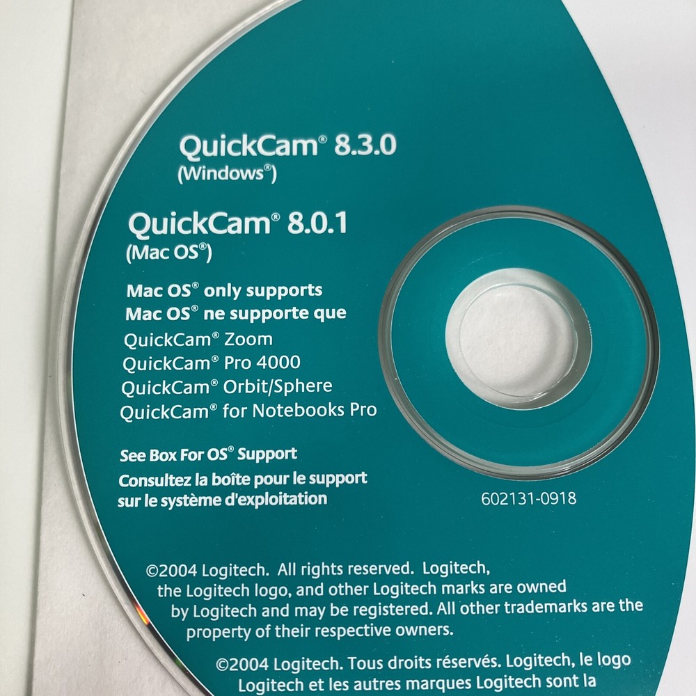 Logitech QuickCam Software CD 8.3.0 Windows, QuickCam 8.0.1 Mac 2004 Disc