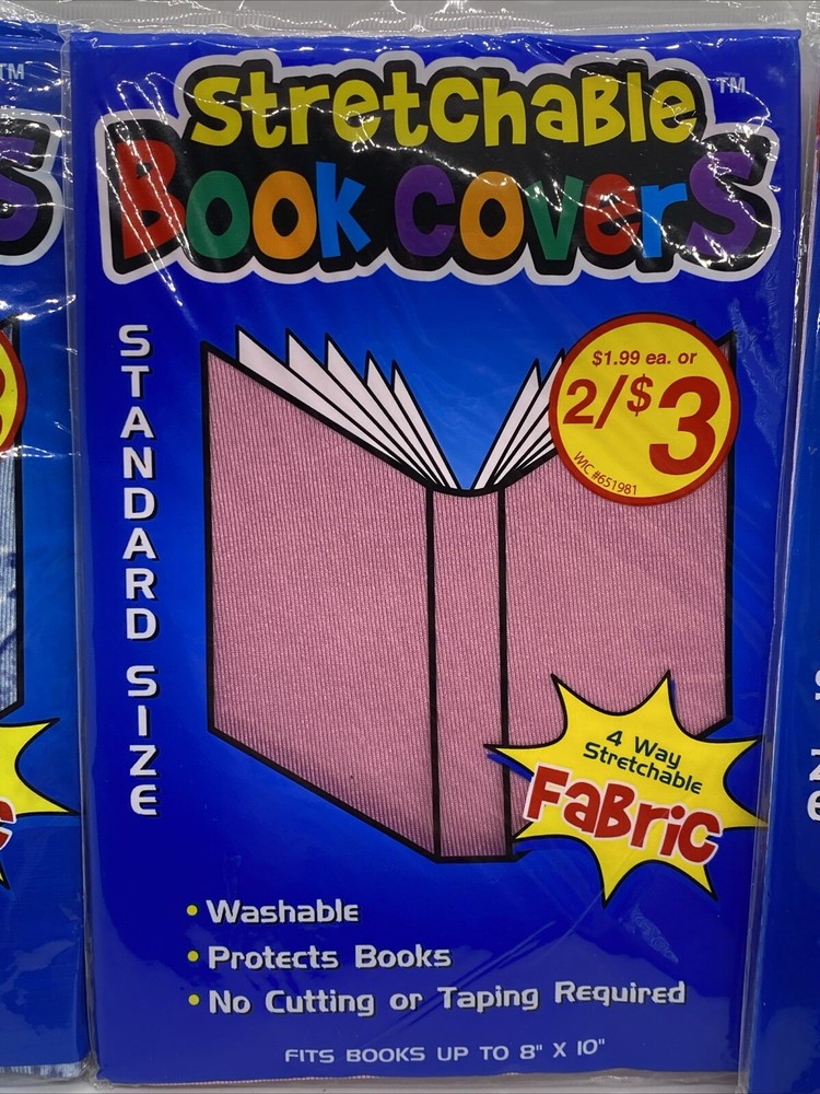 Book Covers Regular SZ - Stretchable! 3-Pack Blue Print, Pink (solid), Lines