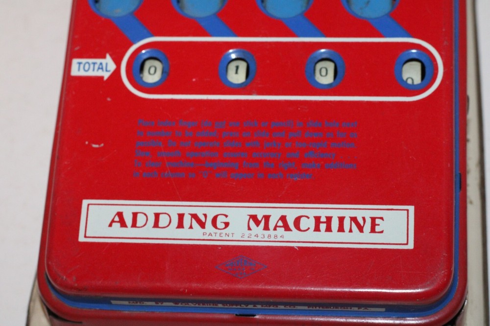 1940's Vintage Metal Tin Wolverine Adding Machine Hand Pull Dial Calculator