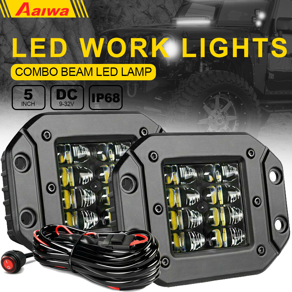 2X 5" Flush Mount LED Work Light Bar Rear Bumper Reverse Pods Driving+Wire Kits