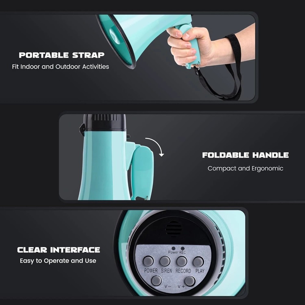 Lightweight 20W Megaphone with Volume Control & Recording Function, 5.4"W