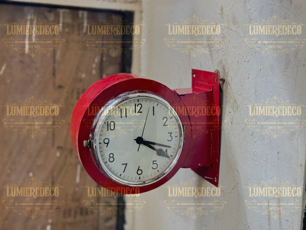 Double Sided Industrial Wall Clock Red Coated Citizen Battery Clock