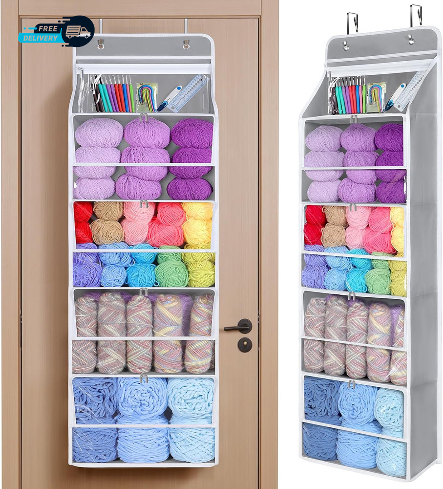 Hanging Yarn Storage Organizer with 5 Zipper Closure Compartments