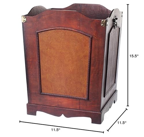 Antique Wooden Wastebasket Trash Can with Handle – Decorative Solid Wood