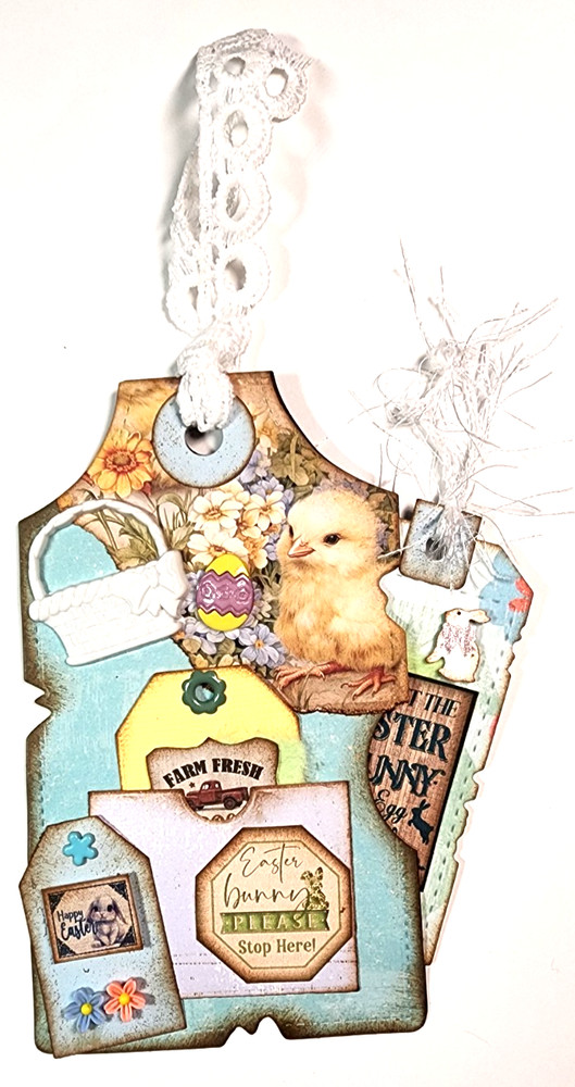 Easter Tags Pockets Basket  Eggs Flowers OOAK #8 3D Handmade