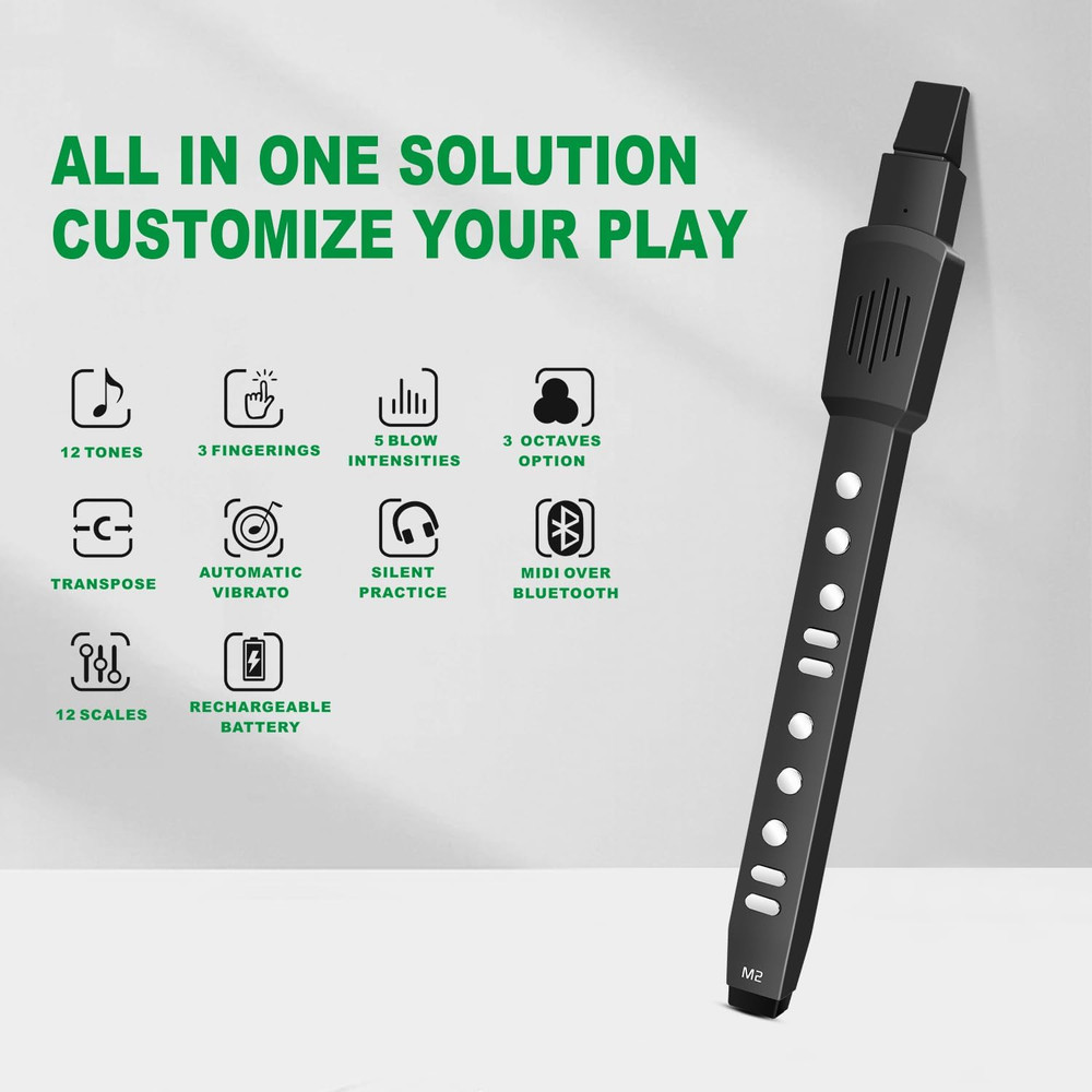 Digital Wind Instrument with 12 Tones, 3 Fingerings, Scales, Transpose Function,