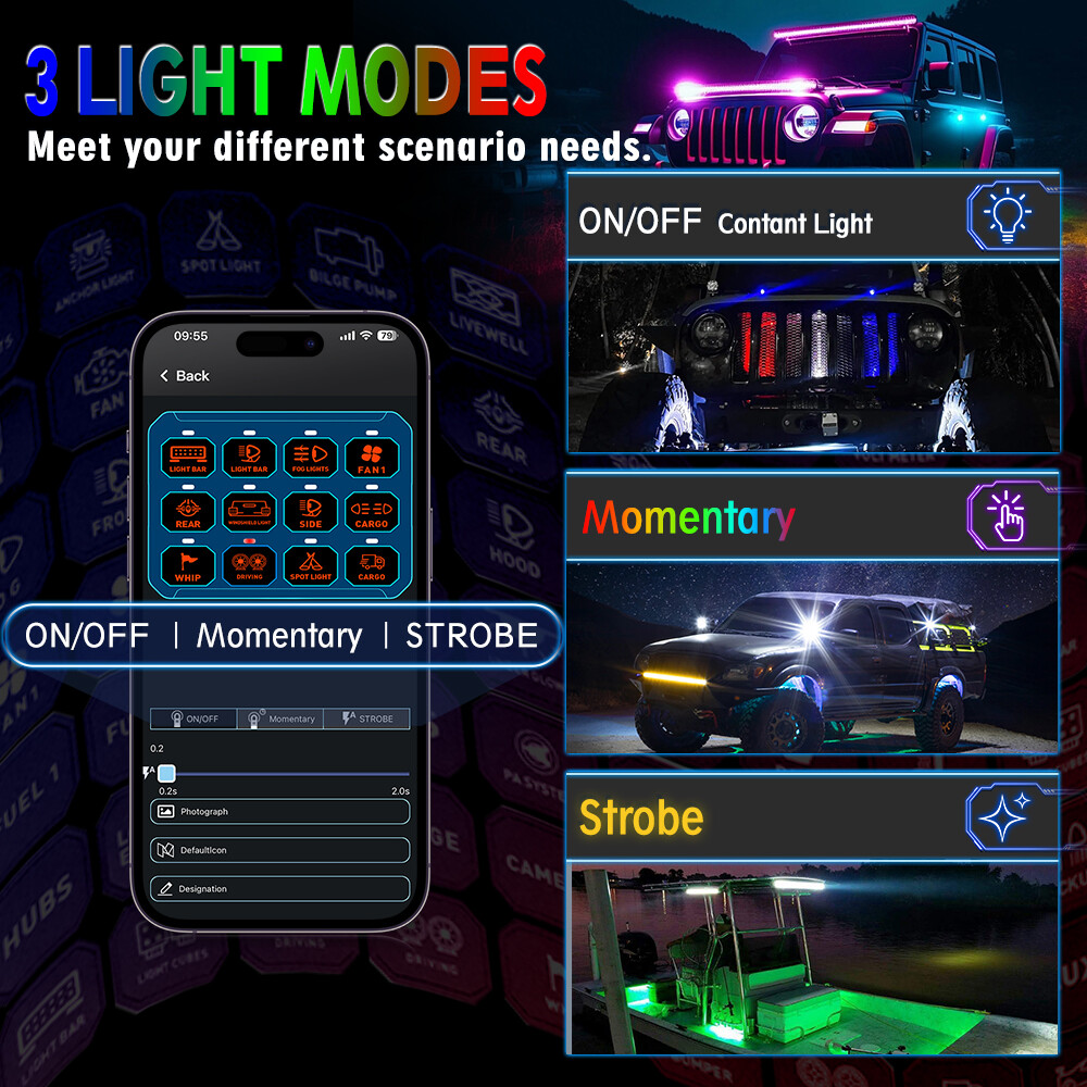 12 Gang RGB Switch Panel bluetooth Remote Control LED ON/OFF For Ford