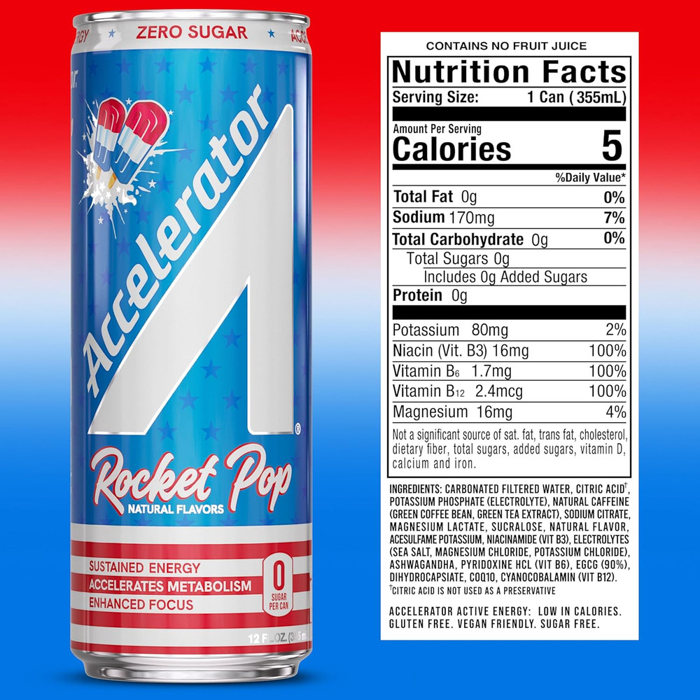 Energy Drink, Rocket Pop 12Oz Can (12 Pack), Zero Sugar, Sustained Energy from 1