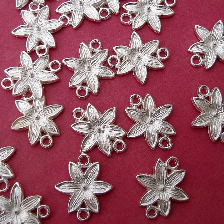 Connector Link Flower  Silver Plated - 10pcs.