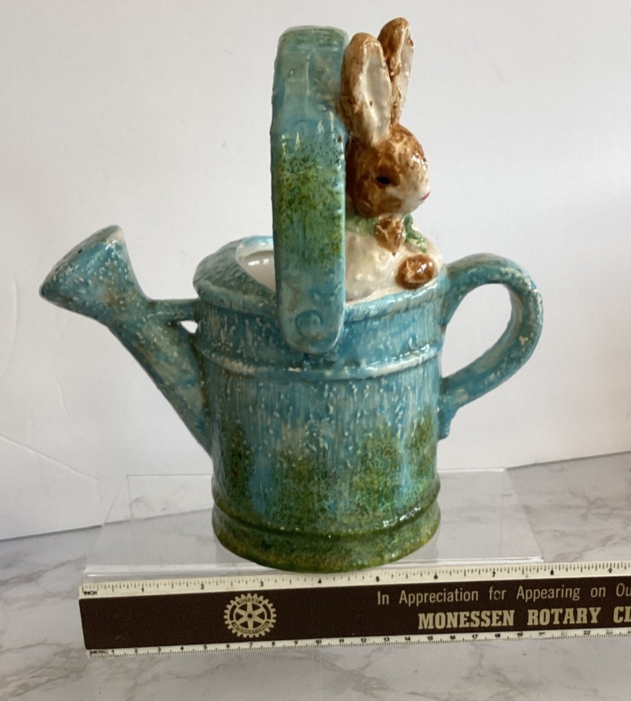 Ceramic Watering Can With Peeping Bunny In Excellent Condition.