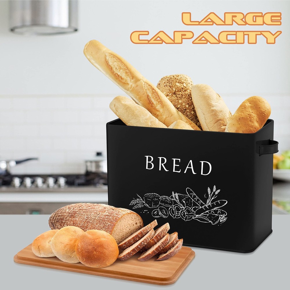 E-far Bread Box for Kitchen Countertop, Metal Bread Storage Container Bin wit...