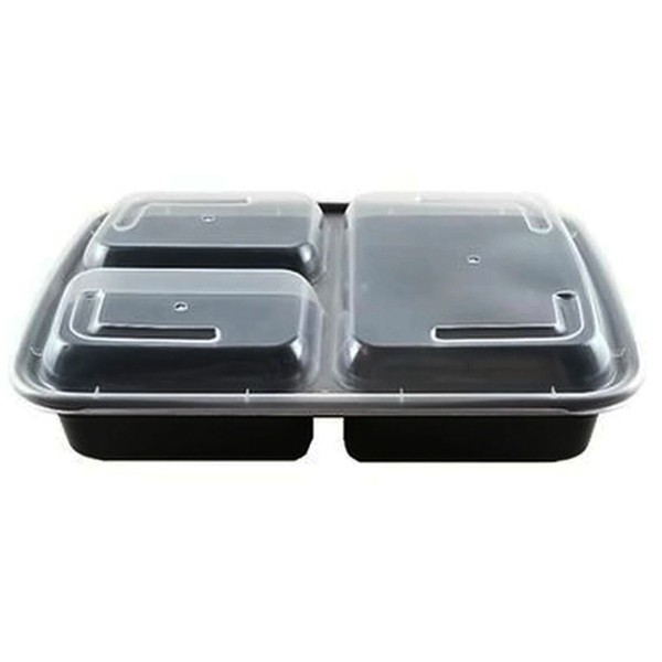 SafePro MC339B 39 Oz 3-Compartment Microwavable Containers Combo, Black Bottom