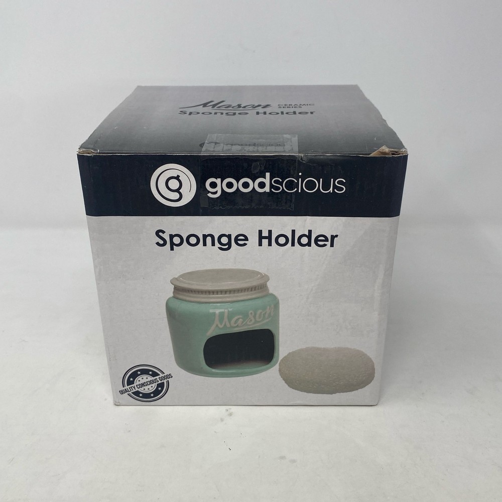 Goodscious Mason Ceramic Series Sponge Holder - Blue, 5 in, Includes Non-Scratch