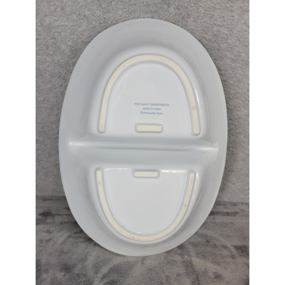 The Main Ingredients White Ceramic Large Divided Serving Dish Bowl 2 Section