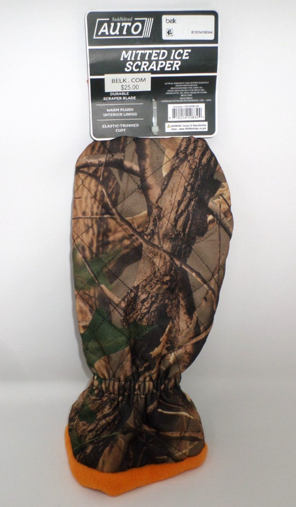 Saddlebred Auto Mitted Ice Scraper Realtree Camo Orange Lining Elastic Cuff 14+