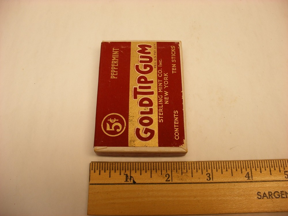 Vintage Gold Tip Candy Gum Box - Peppermint - Ten Sticks Original Box Empty
