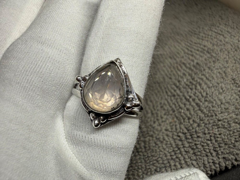 Solid 925 Sterling Silver Large Rose Quartz Teardrop Cabochon Boho Handmade Ring