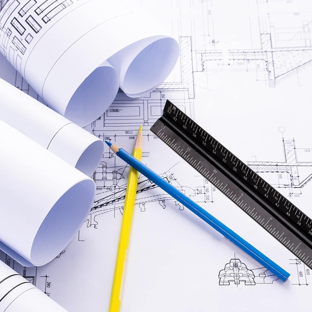 Innovative 12" Aluminum Triangular Ruler for Accurate Blueprint Measurements
