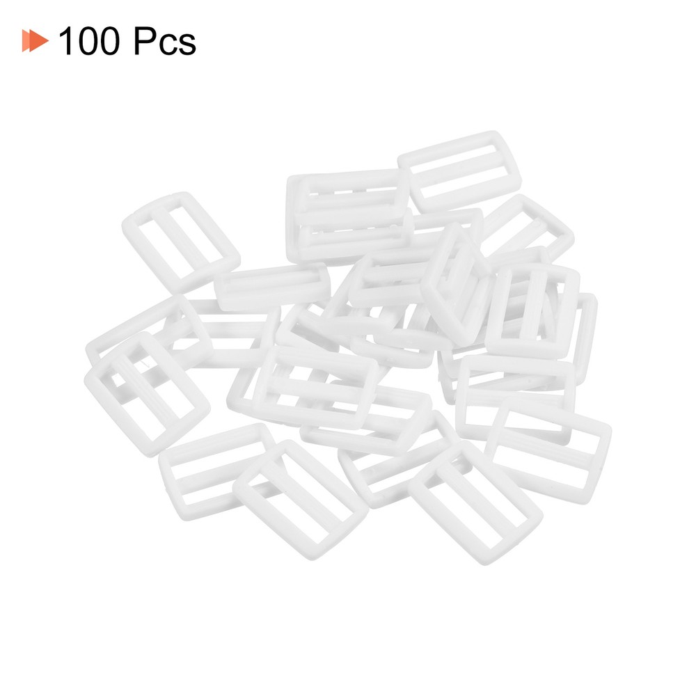 5/8 Inch Tri-Glide Slide Buckles, 100 Pack Webbing Strap Fastener, White