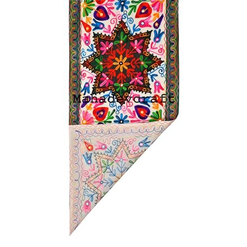 Suzani Work Hand Embroidered Cotton Multi Color Table Runner Cloth Mat Throw