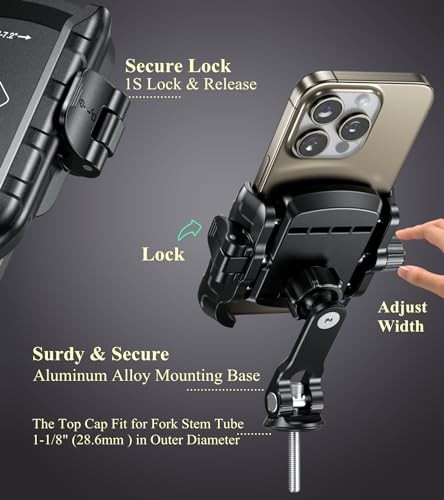 Bike Fork Stem Phone Mount Holder [Camera Friendly] [1s Lock & Release]