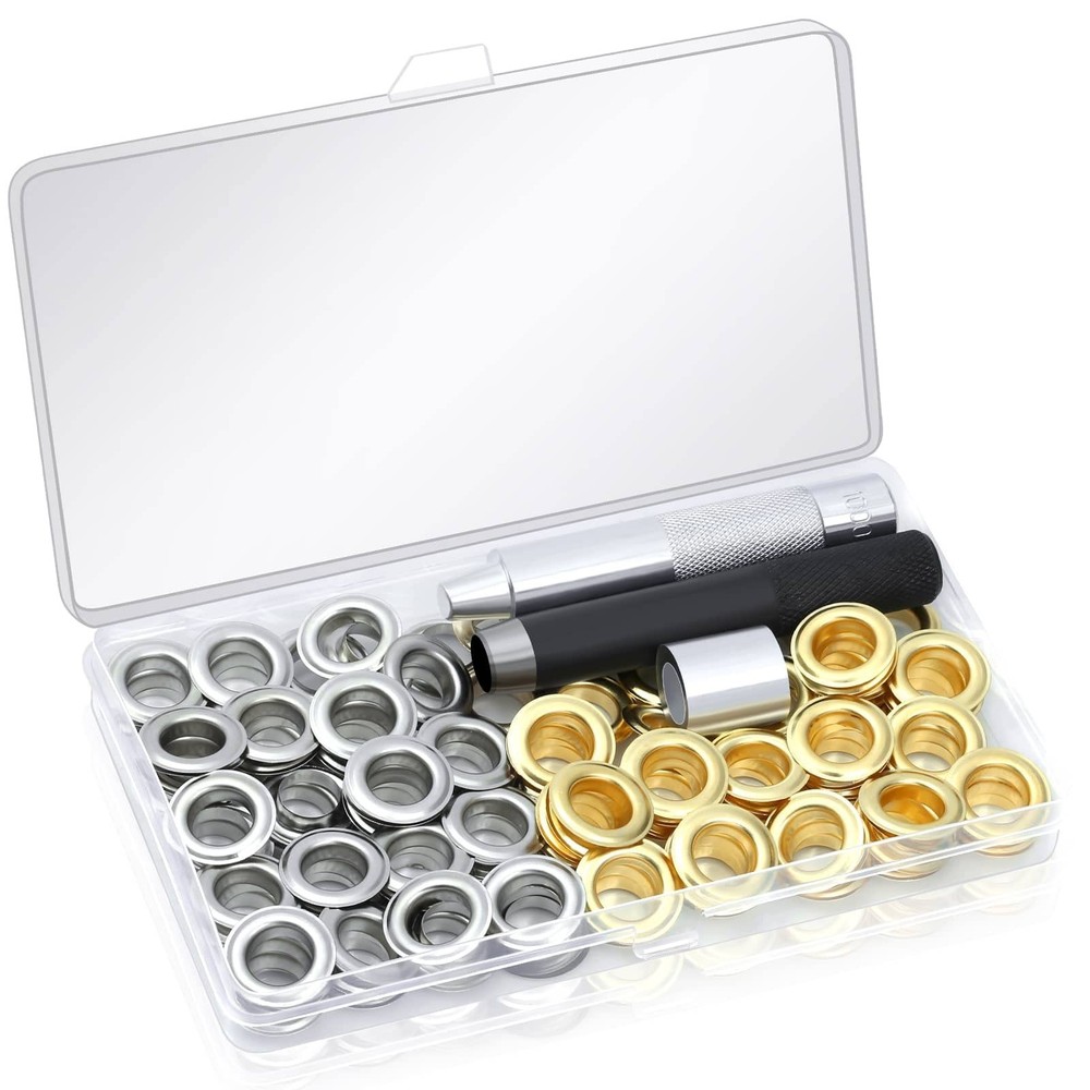 120 Sets Grommet Tool Kit 1/2 Inch - Eyelets, Setting Tools & Storage Box for Fa