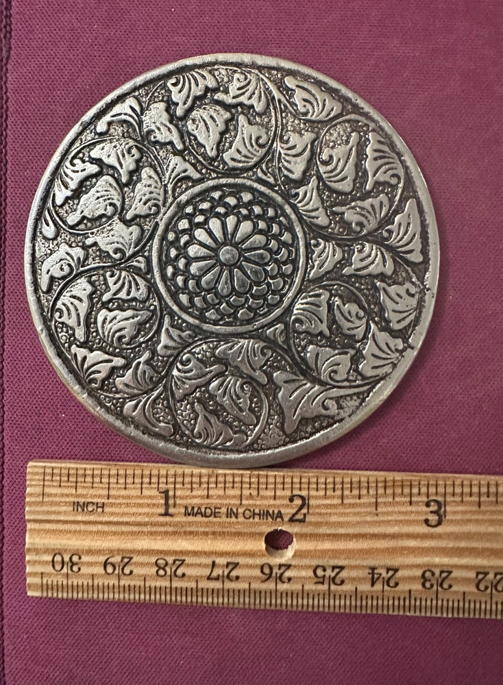 Vintage Compact Mirror Silver Abstract Floral Embossed