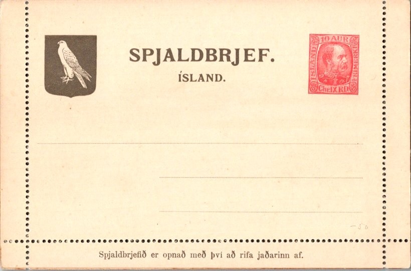 Iceland Higgins & Gage A1 Unused.