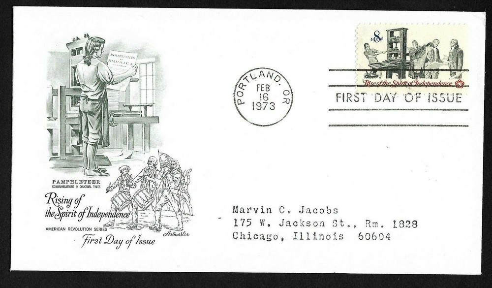 #1476 8c Colonial Communications- Printer and Patriots - Artmaster FDC