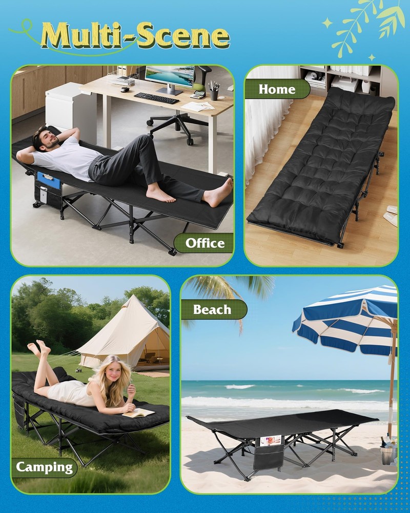 1200D Double Layer Oxford Camping Cots for Adults, Folding Sleeping Cot with ...
