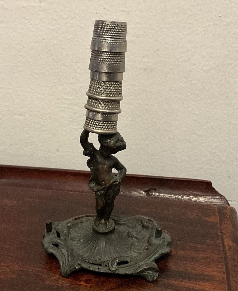 Antique Victorian Figural Cherub Thimble Thread Holder