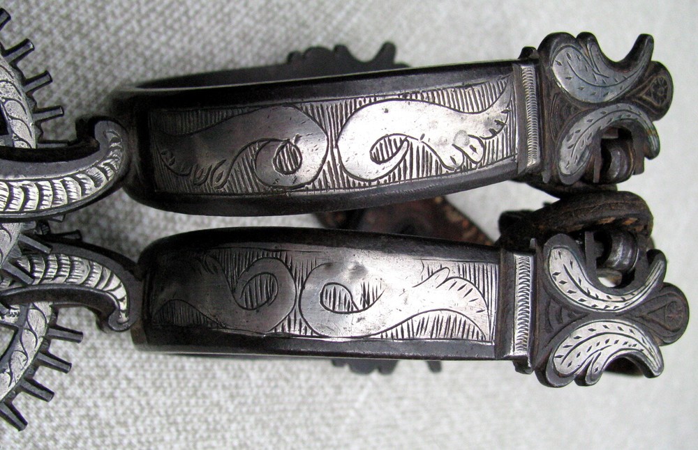 SPANISH COLONIAL TRANSITIONAL DBL MTD ENGRAVED 2 PATTERN CLOCK GEAR ROWELS c1850