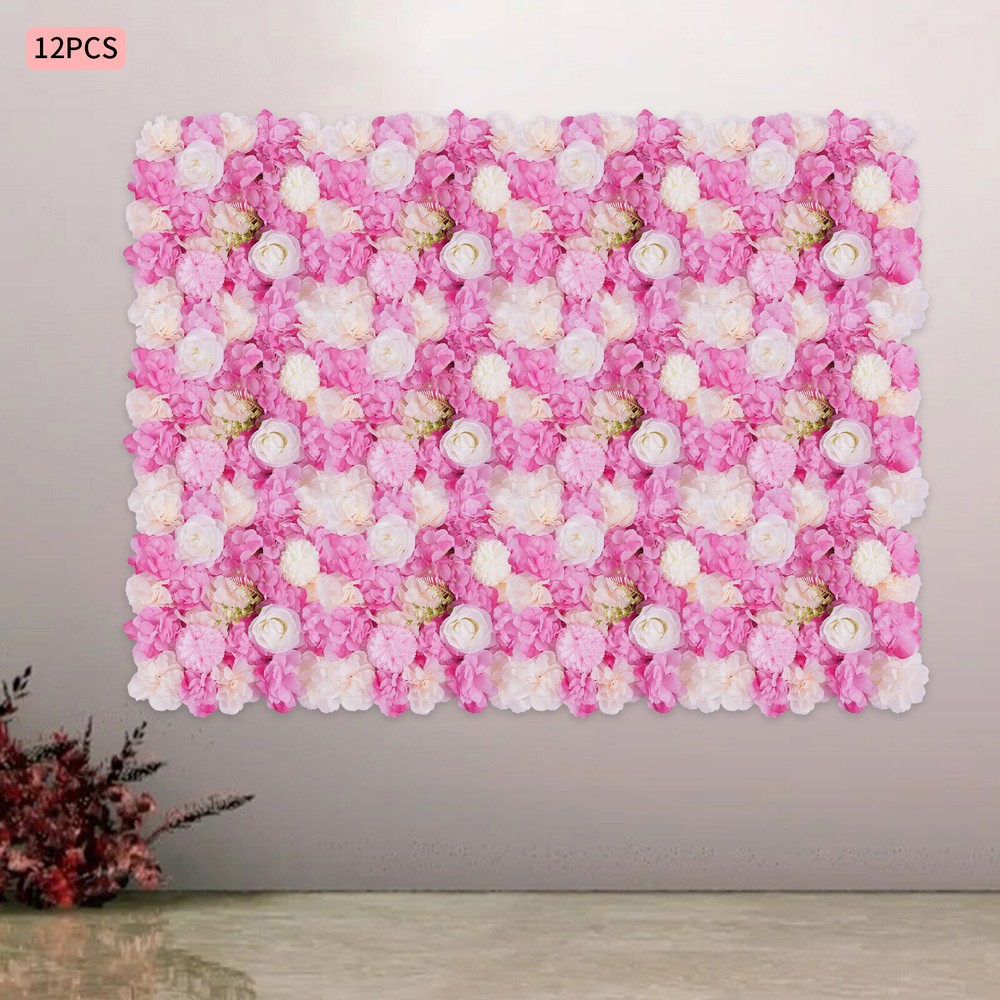 12pcs Artificial Flower Wall Panel Wedding Background Silk Rose Mat Floral Pad