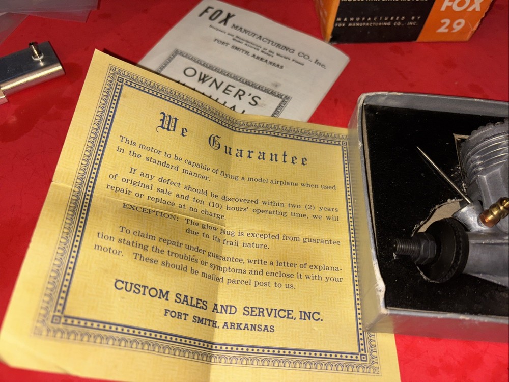 FOX 29 C/L ENGINE COMPLETE WITH STUFFER BACKPLATE # 114 IN BOX