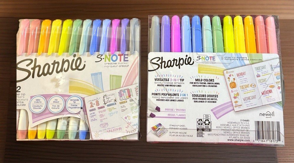Sharpie S Note Creative Markers, Highlighters, Assorted 12 Count. 2 Packs!