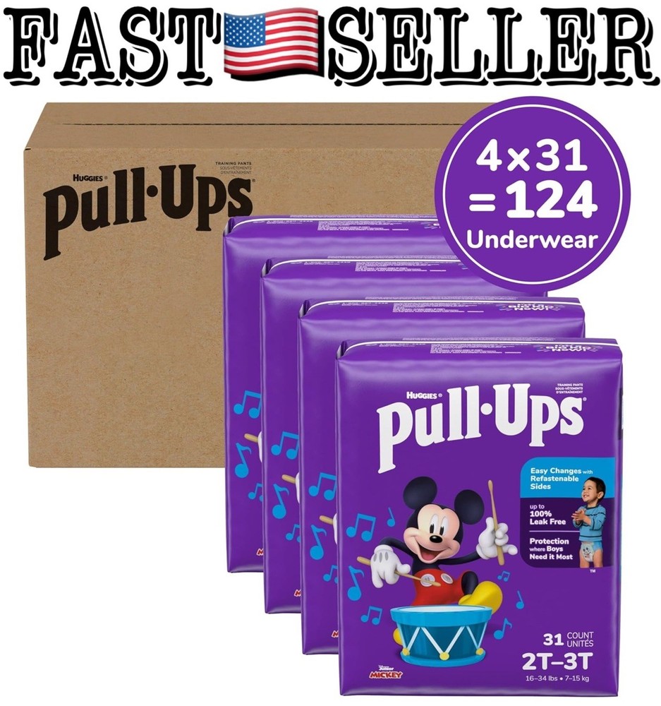 4-Pack Pull‑Ups Boys' Potty Training Pants Size 2T‑3T (16‑34 lbs), 31 Count Each
