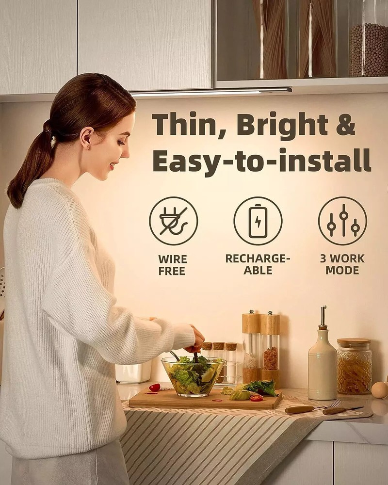Motion Sensor LED Lighting, Rechargeable 3 Color Temps Under Cabinet Night LED