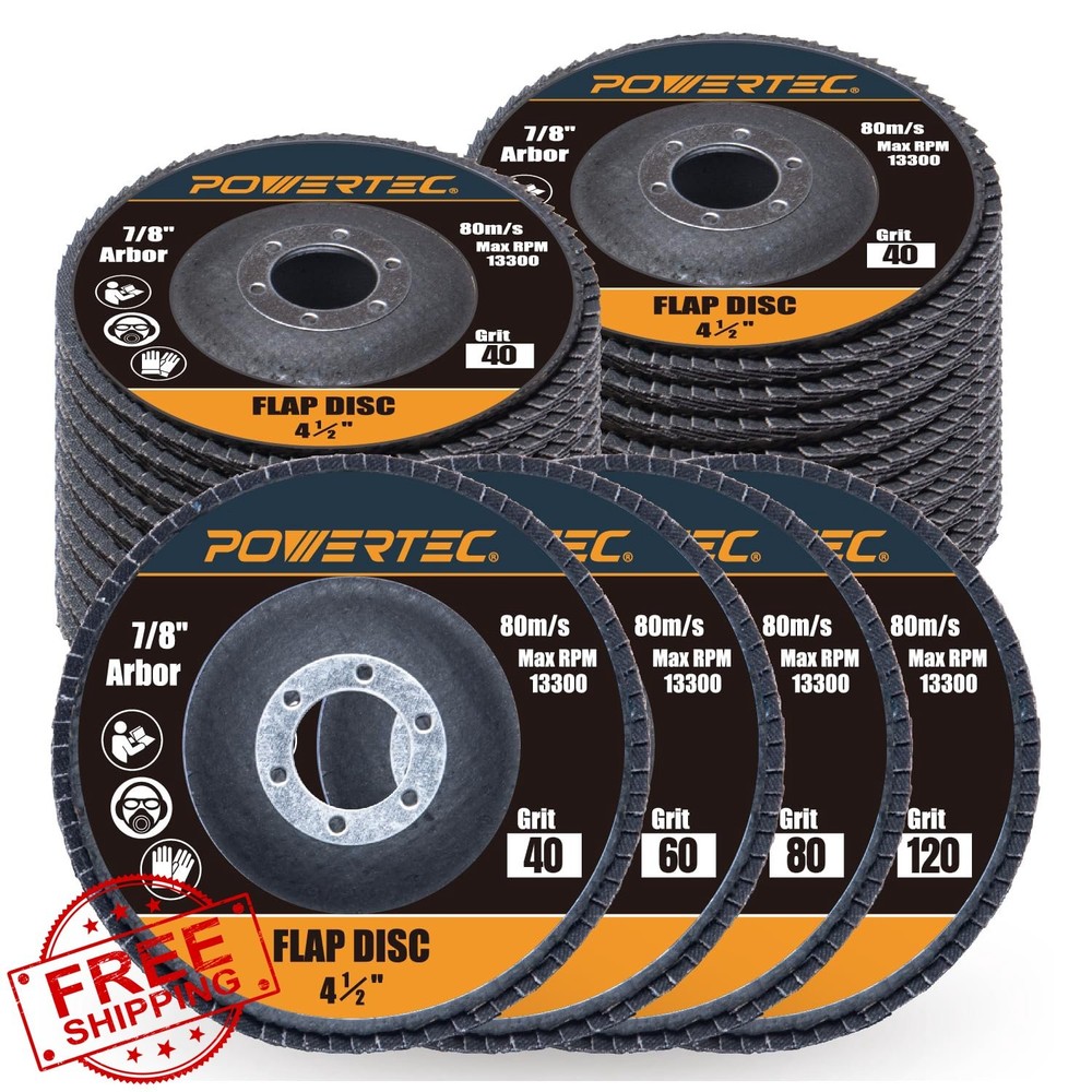 POWERTEC 4.5" Zirconia Flap Discs, 20 Pcs Assorted Grits Angle Grinder Sanding