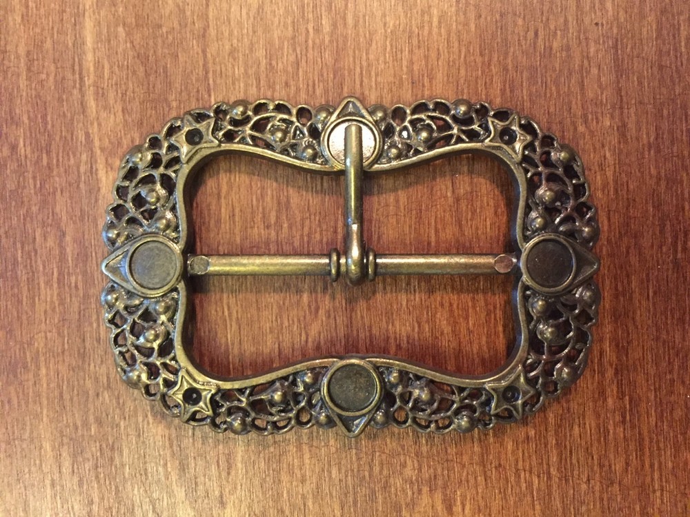 Fancy Rectangular Metal Sew in Belt Buckle; color Bronze