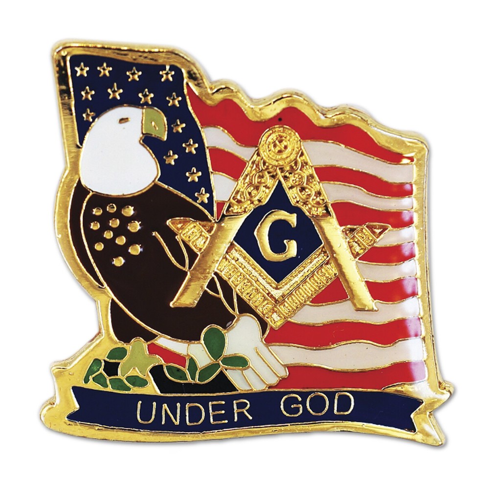 Under God Square & Compass American Flag Eagle Masonic Lapel Pin