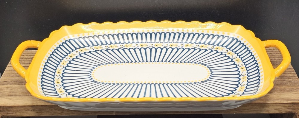 Beautiful Set of 3 Double Handle Rectangular Ceramic Serving Trays