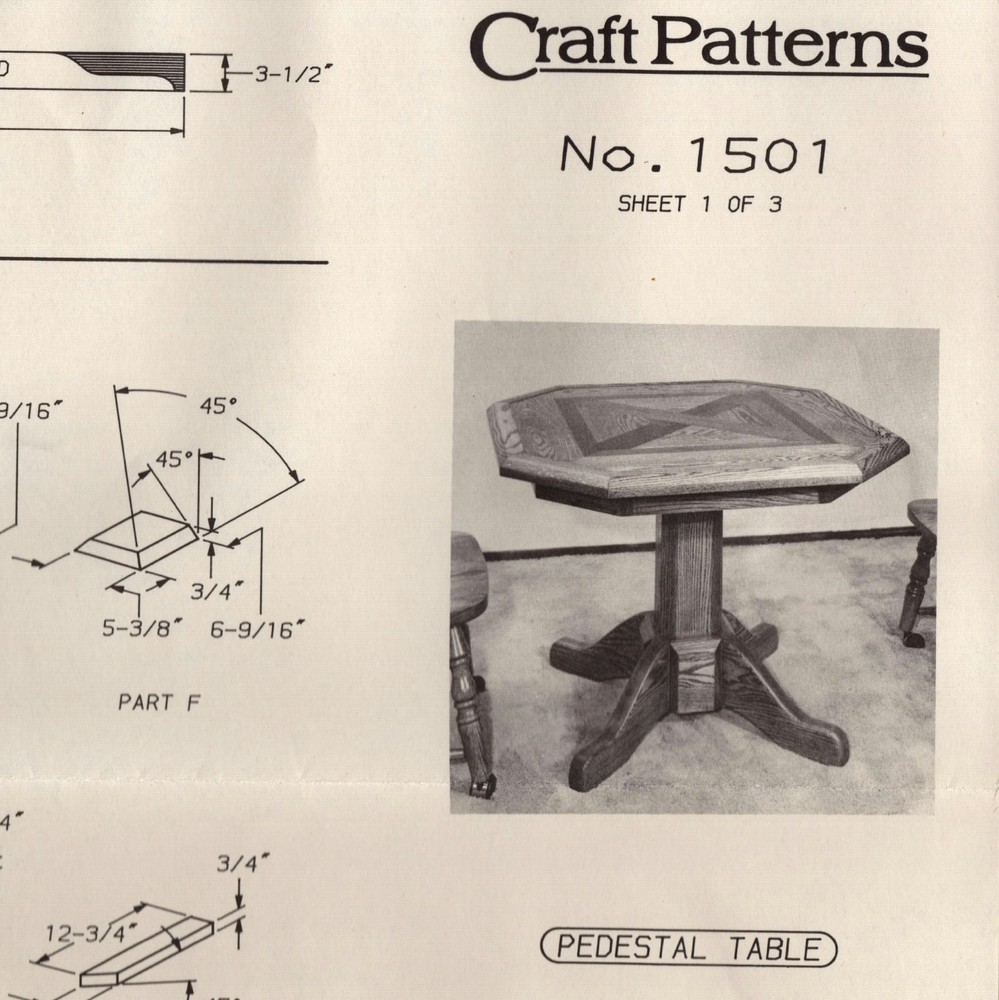 Craft Patterns #1501 Pedestal Table Woodworking Plans Instructions Full Sized