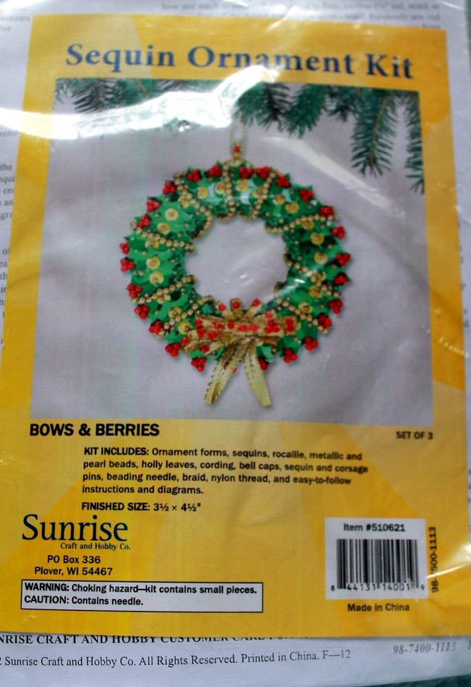 Bows & Berries Sequin Ormament Kit by Sunrise New Unopened