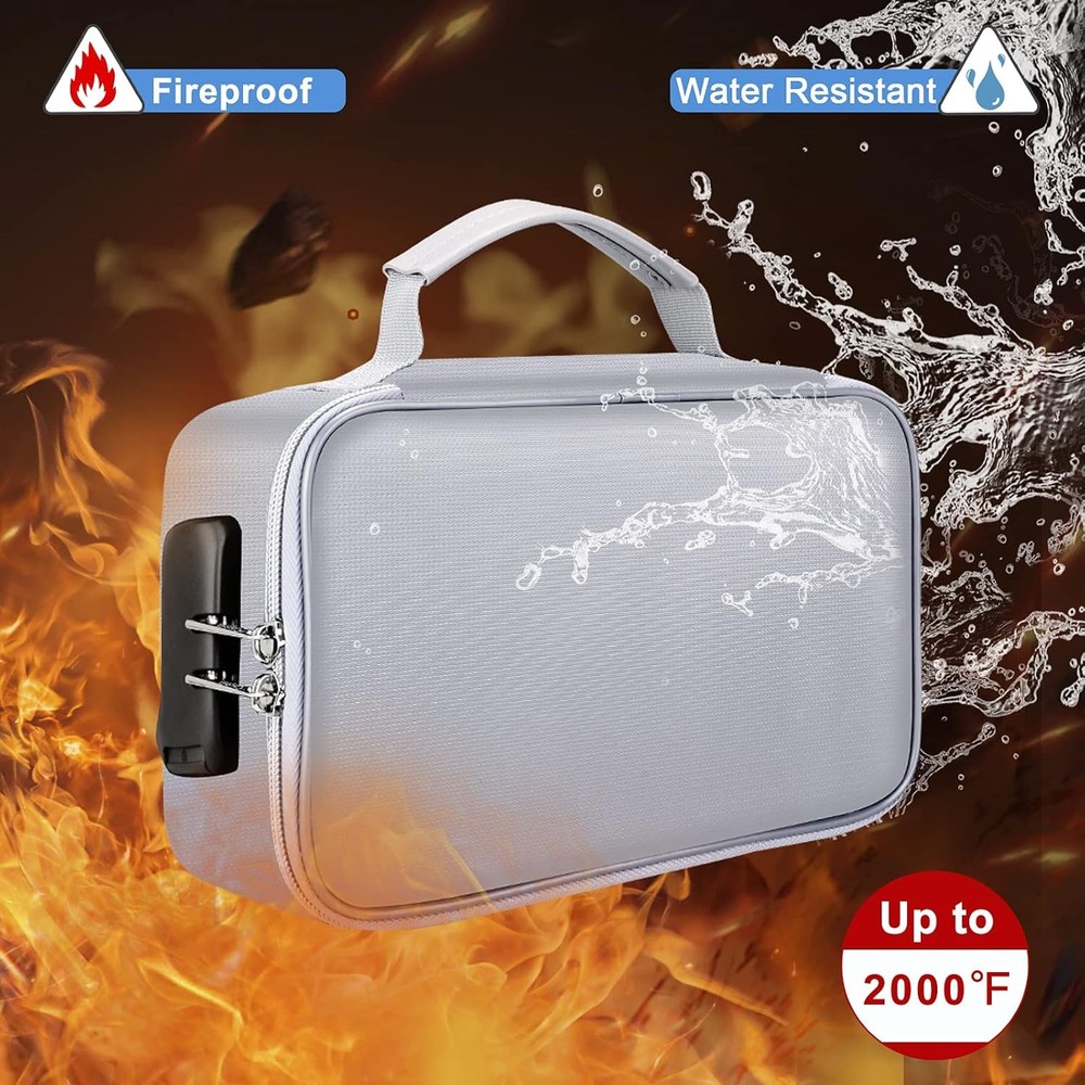 ENGPOW Small Fireproof Storage Organizer Case with Lock(9”x 5.3”x Silver