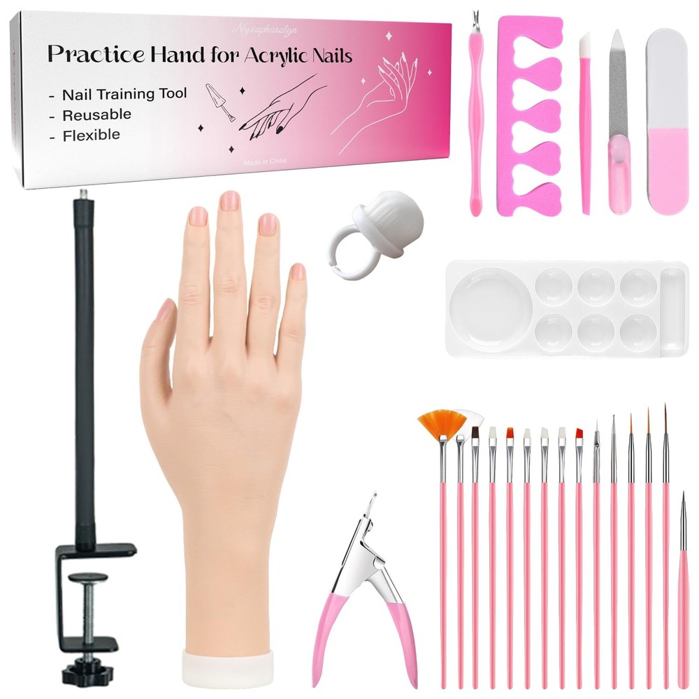 Practice Hand for Acrylic Nails, Flexible Bendable Fake Hand with Adjustable ...