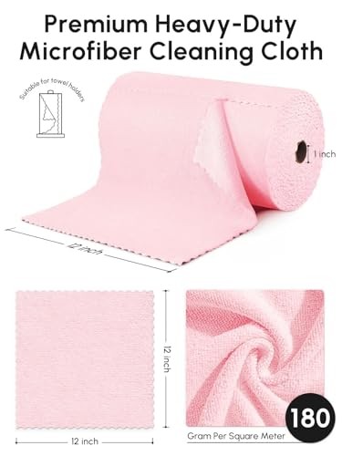 Microfiber Cleaning Cloths Roll, 75 Pack Tear Away Microfiber 75 pack Pink