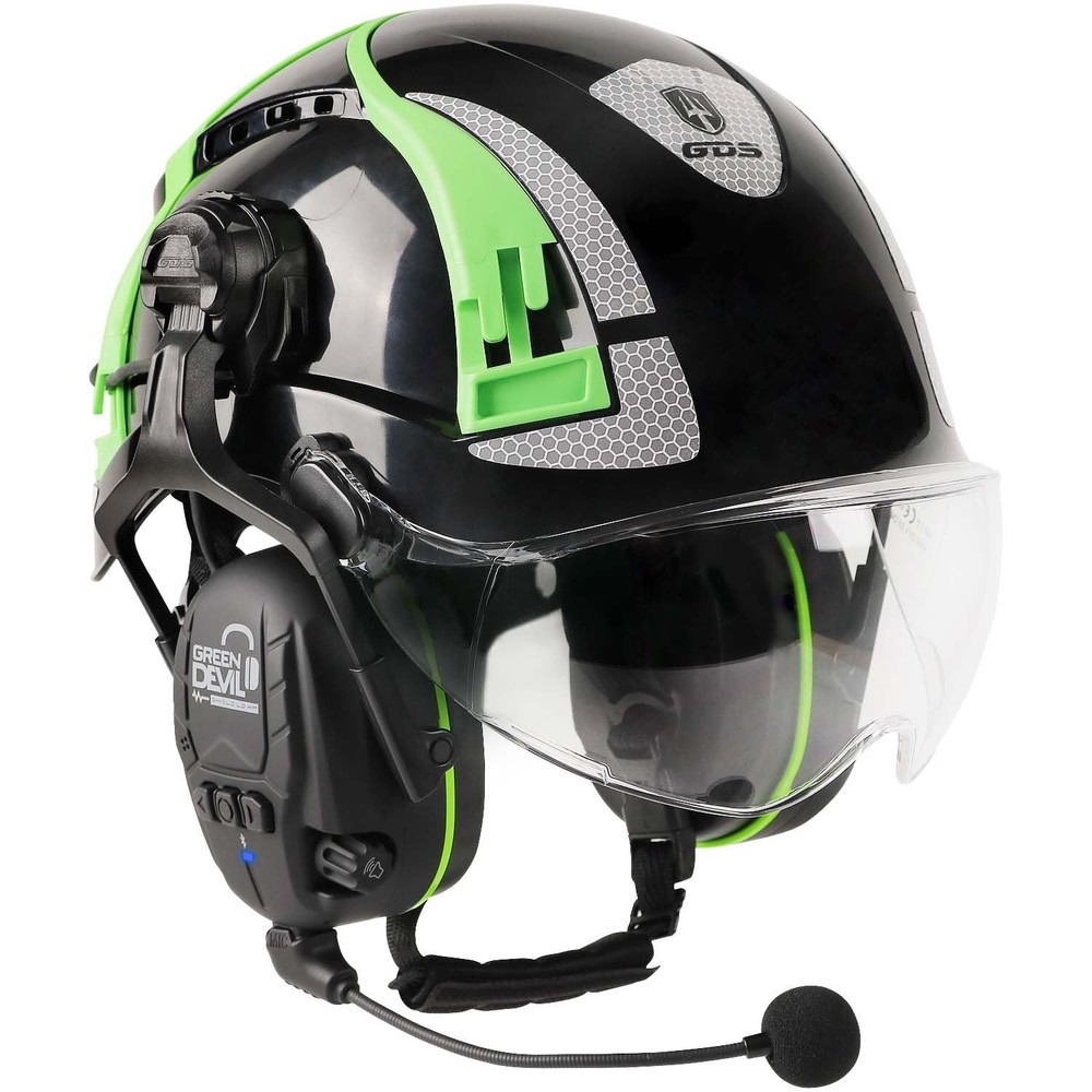 Vented Hard Hat with Visor and Bluetooth Ear Muffs for Construction Safety