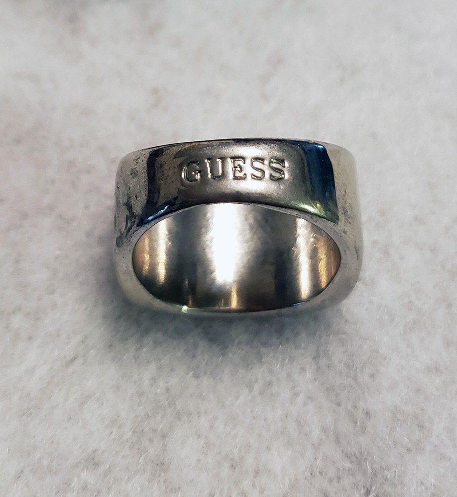 GUESS - SILVERTONE FACETED BLUE & CLEAR RHINESTONE RING - SIZE 7.5