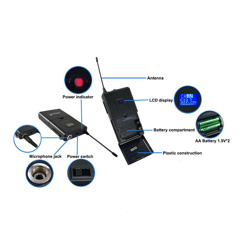 UHF Microphone Receiver Wireless Handheld Mic Headset Lavalier Lapel Microphone